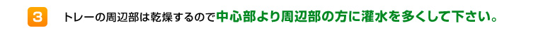 トレーの週弁部は乾燥するので中心部より周辺部の方に灌水を多くして下さい。